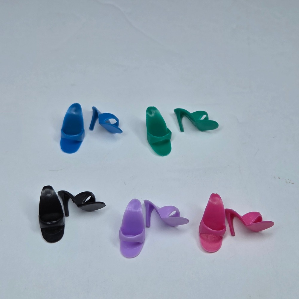 Vintage Barbie High Heel Mule Sandals Lot 5 Pairs Black Blue Green Pink Purple